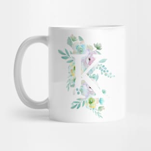 Botanical alphabet K green and purple flowers Mug